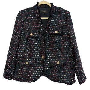 Talbots Women's Midnight Sparkle Tweed Lady Jacket in Navy w/multicolor Size 12